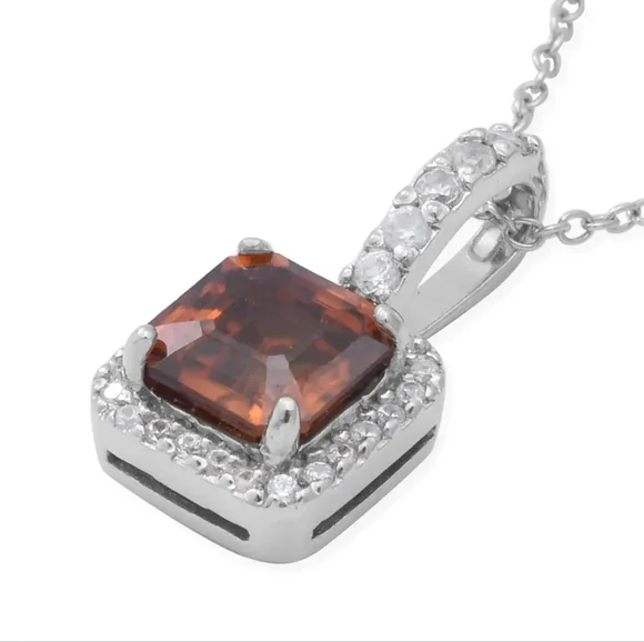 Asscher Cut Tanzanian Sunset Zircon and White Zircon Pendant Necklace - Picture 4 of 6